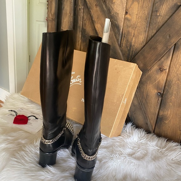 SOLD❤️Christian Louboutin Napaleona Spiked-Toe Red Knee Bl boots leather - Picture 12 of 16